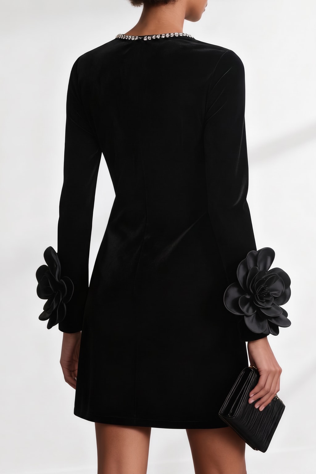 Velvet Sheath Mini Dress With Rhinestone Detail - 4