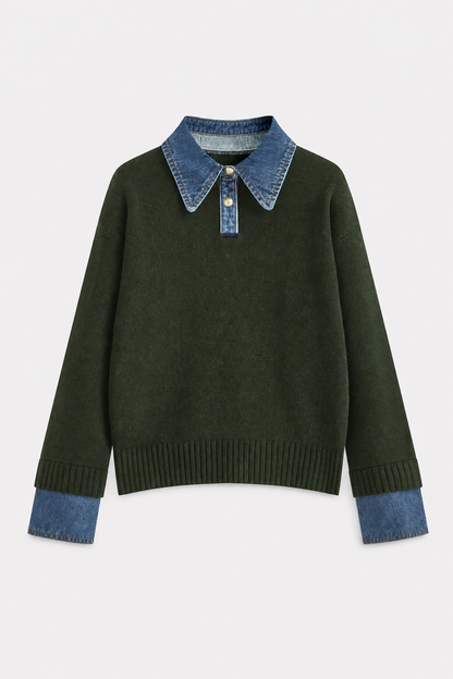 Panel Lapel Relaxed Knit Sweater - view 8
