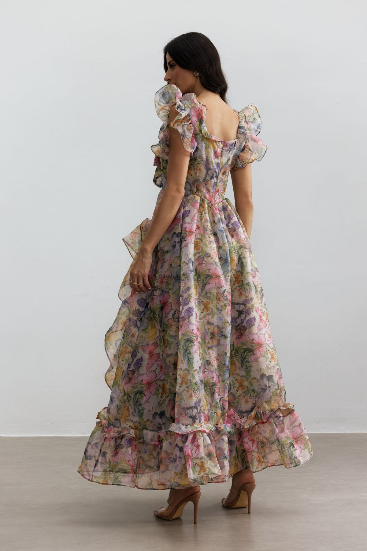 Floral Butterfly Print Chiffon Maxi Dress - view 4