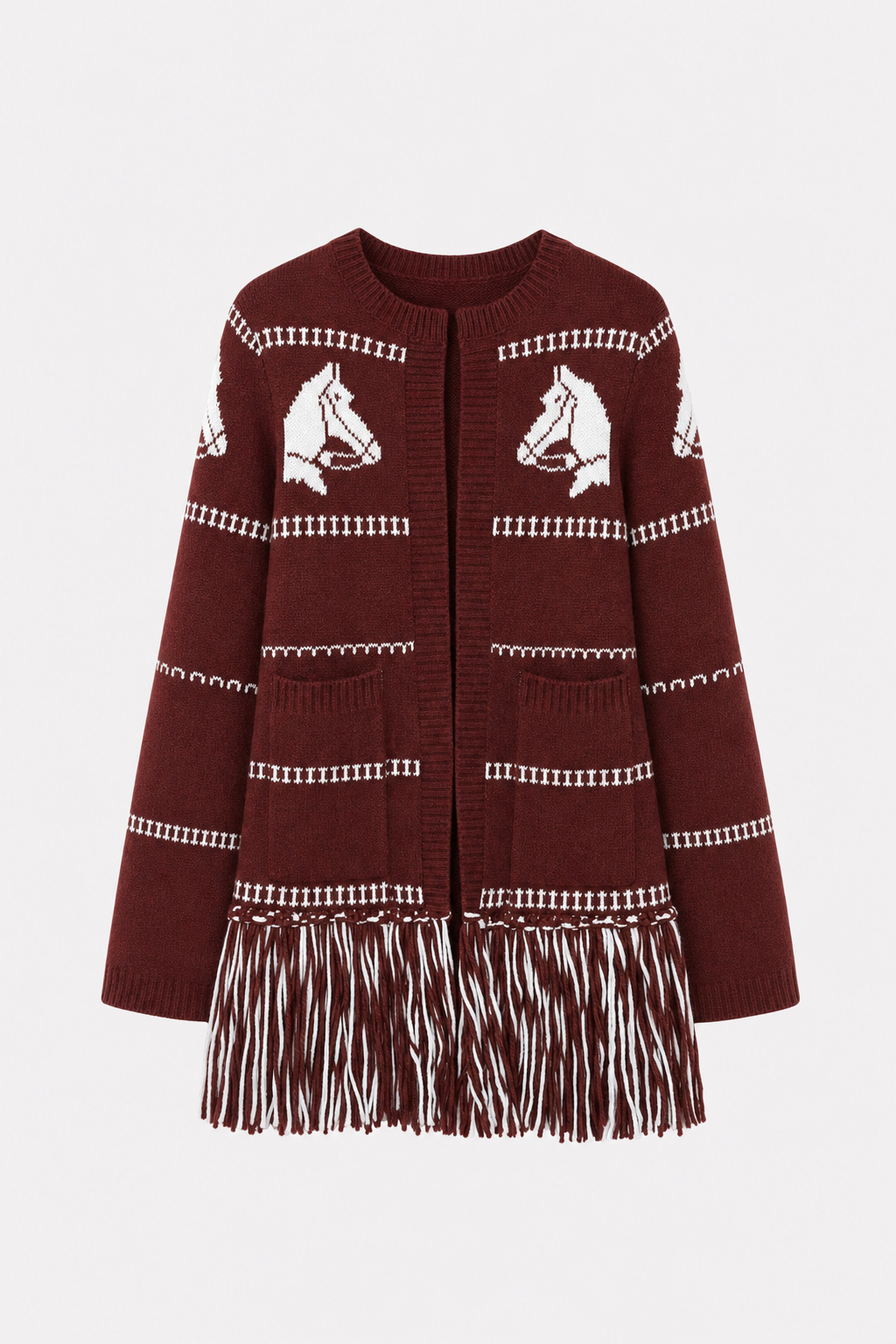 Wool blend fringe trim cardigan - view 6