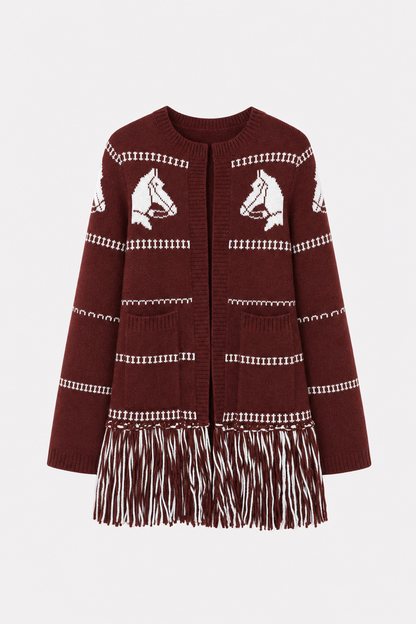 Wool blend fringe trim cardigan - view 6