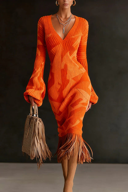 V-Neck Tassel Hem Midi Dress - view 12