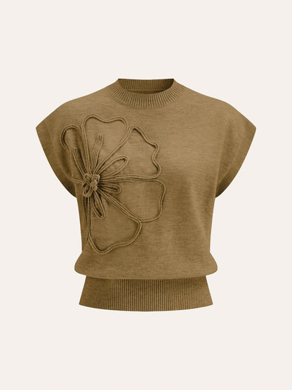 Flower Applique Cap Sleeve Knit Top - view 8