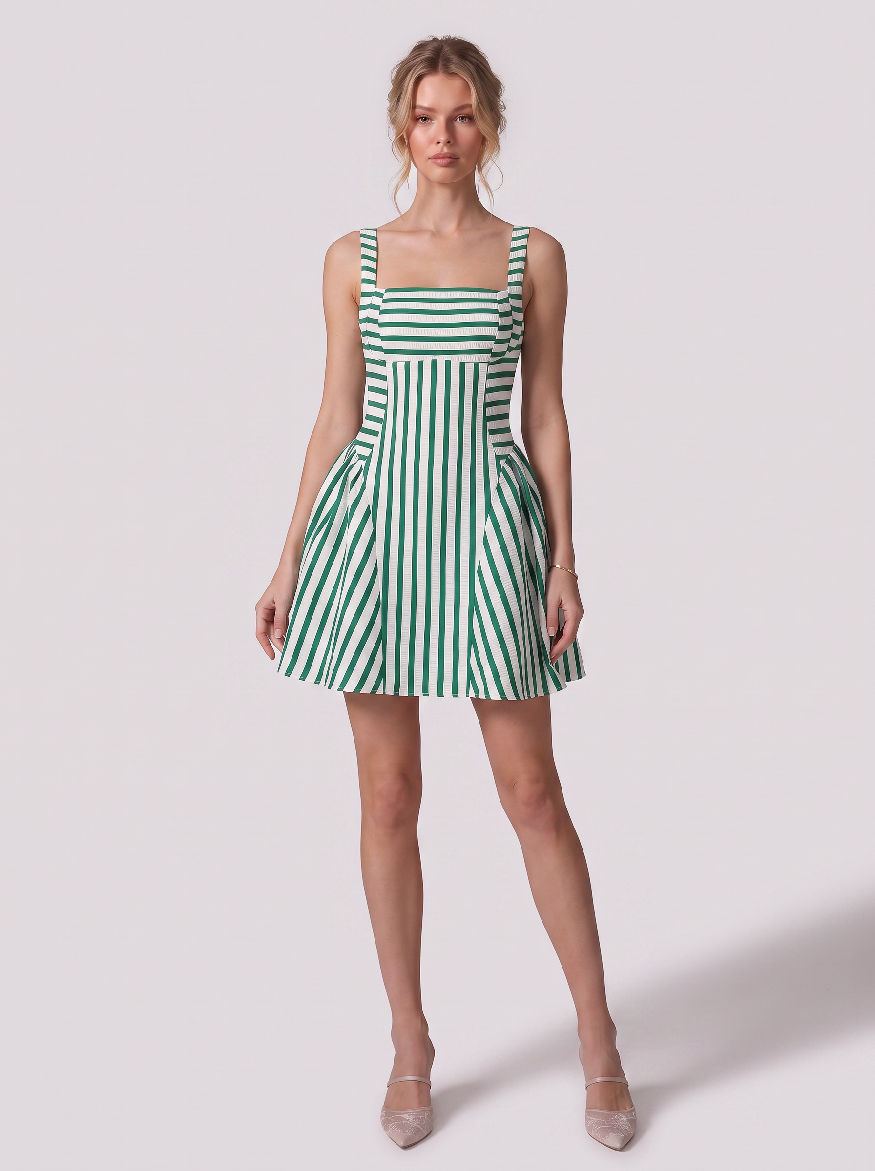 Striped square-neck ruched mini dress - view 2