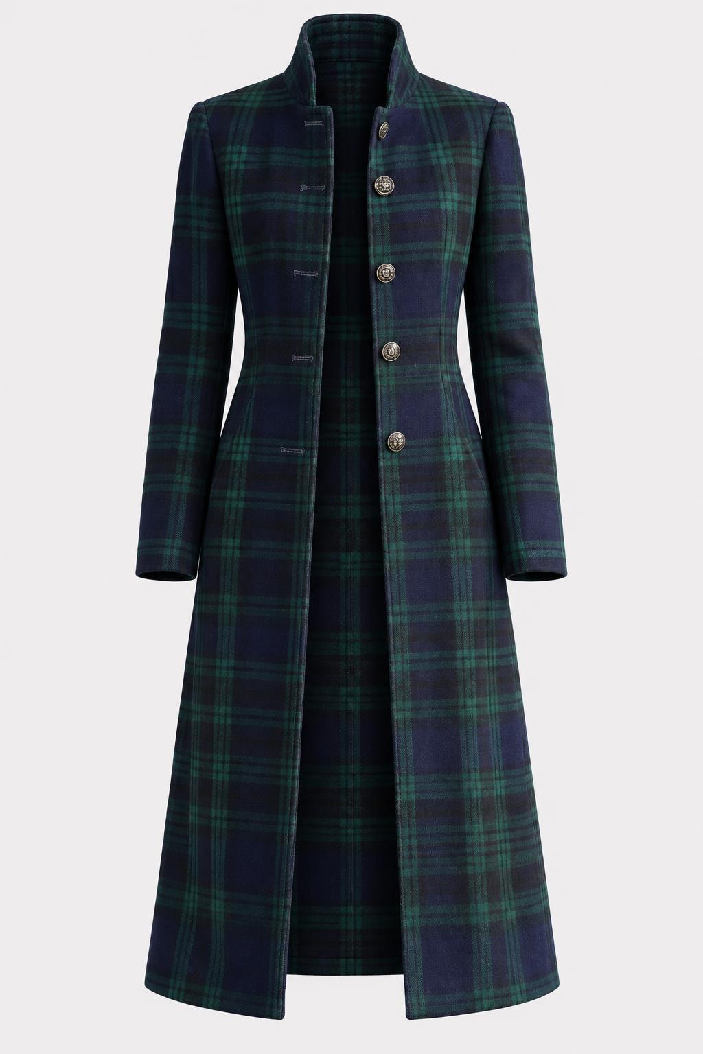 Polyester Blend Coat With Tartan Check - 1