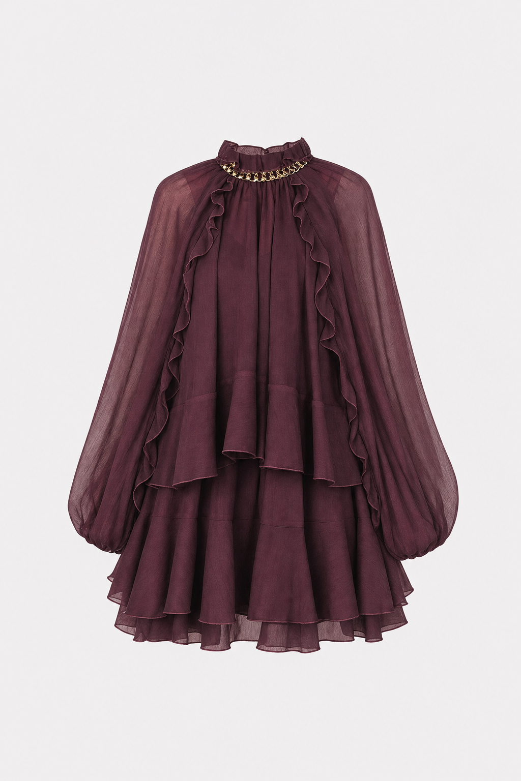 Tiered Ruffle Chiffon Mini Dress, Long Sleeve - view 10