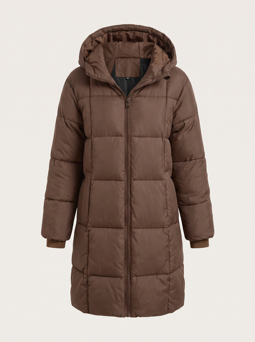 Hooded Longline Puffer Coat, Full Zip