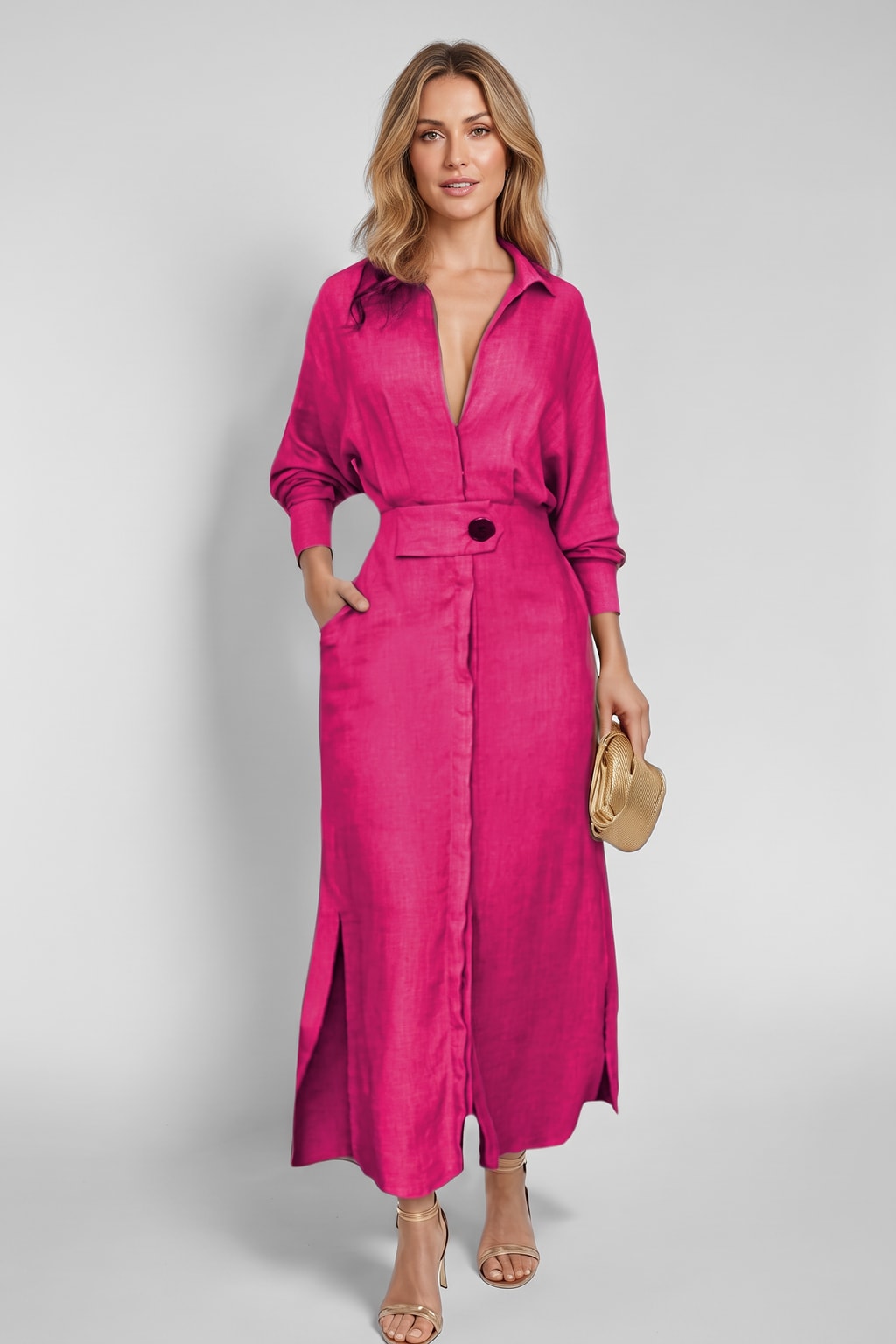 Tied-Waist Shirt Maxi Dress - 15