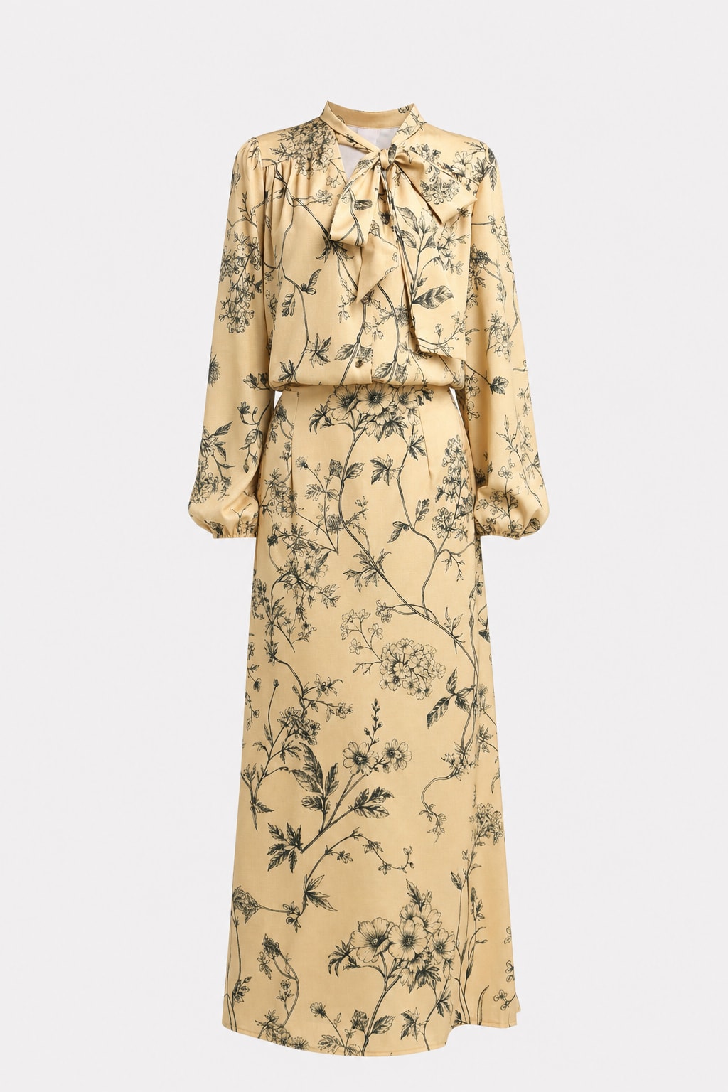 Woven Floral Print Long Sleeve Two-Piece Set - 1