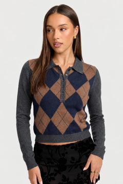 Argyle Knit Polo Sweater - 2