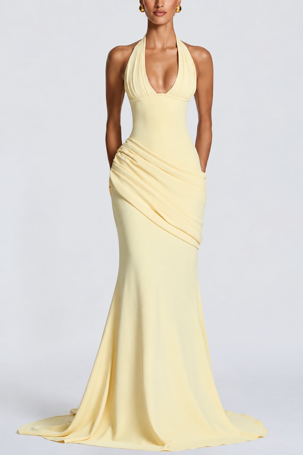 Crepe Maxi Dress Halter V-Neck - 3