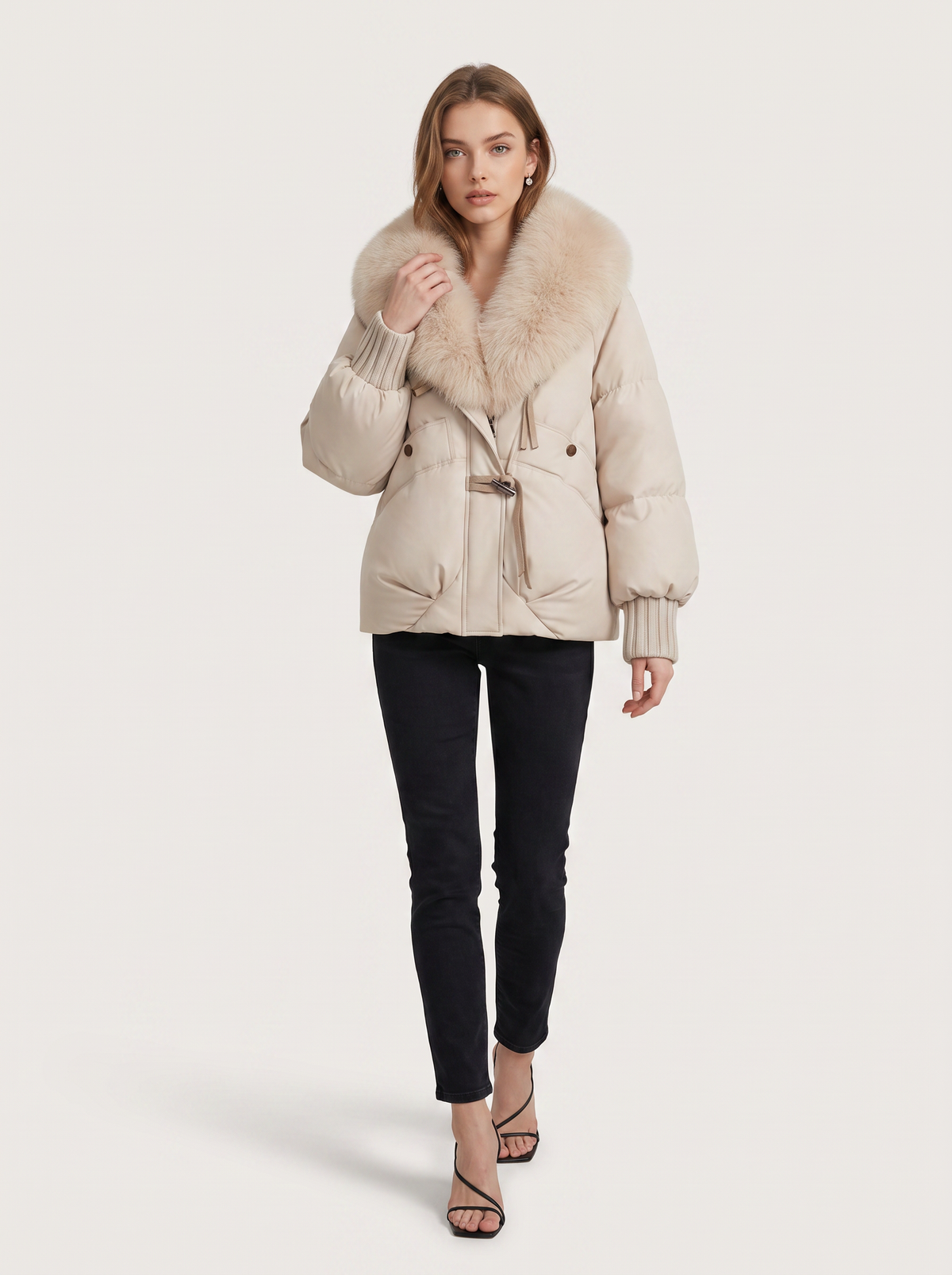 Fur Collar Short Puffer Coat in Five Colors - view 2