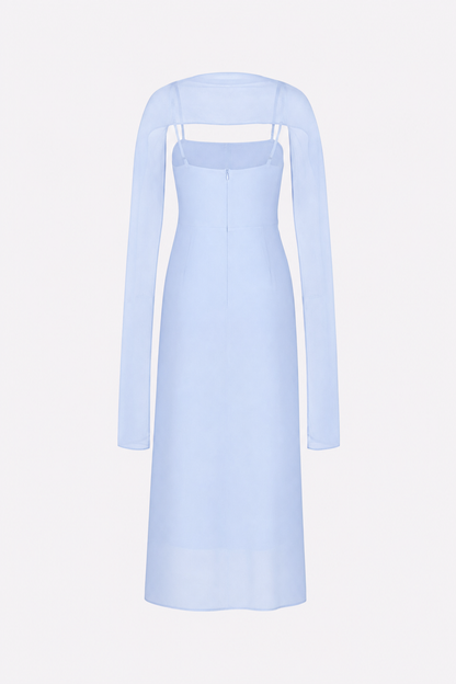 Blue Cowl Neck Chiffon Maxi Dress, Tie Back - view 5