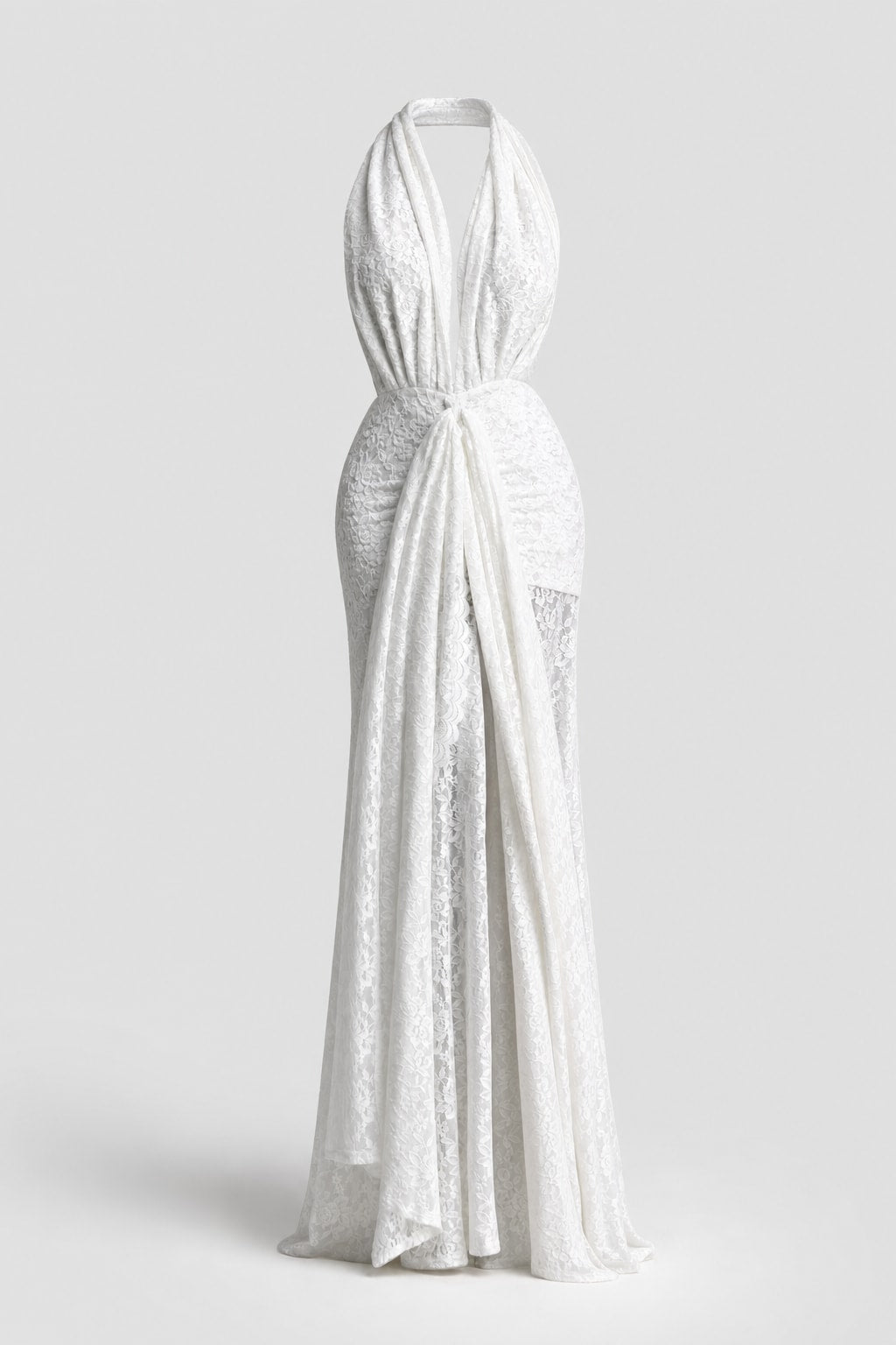 Lace Halter Maxi Dress With Ruched Waist - 1