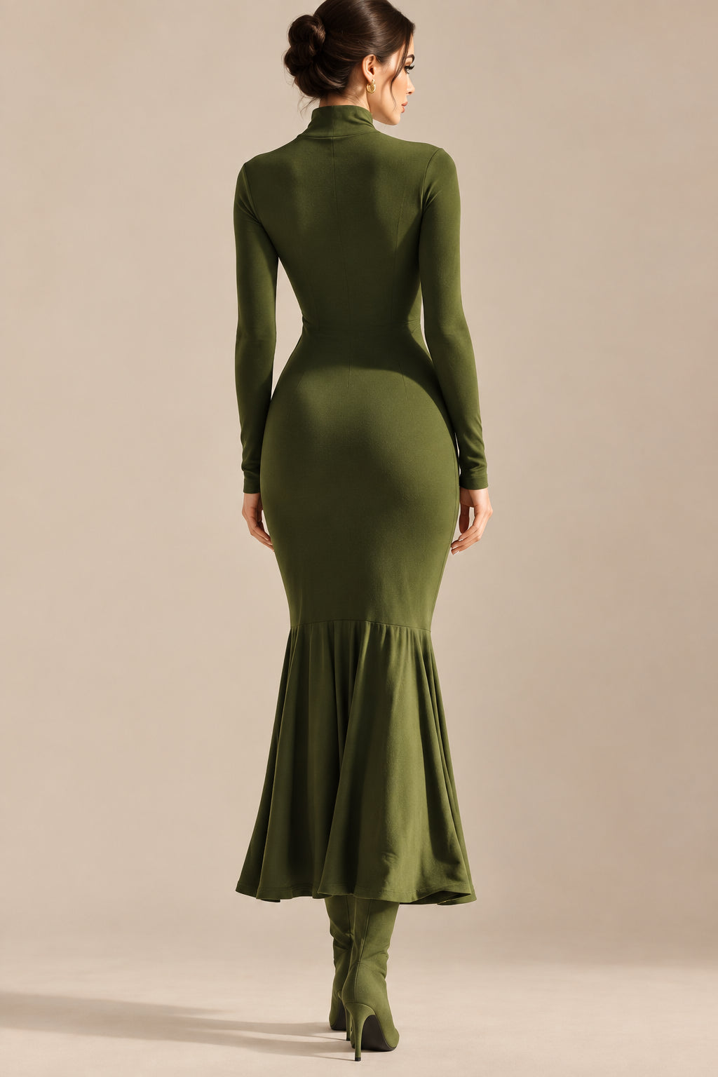 Polyester Maxi Dress With Ruched Turtleneck - 3