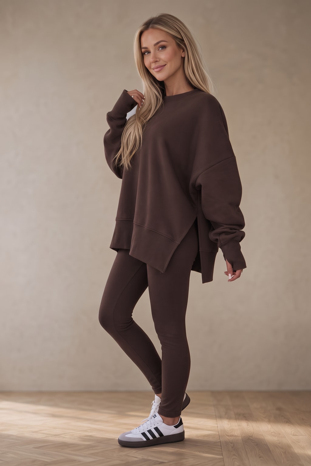 Brushed Fleece Side-Slit Sweatshirt And Leggings Set - 4