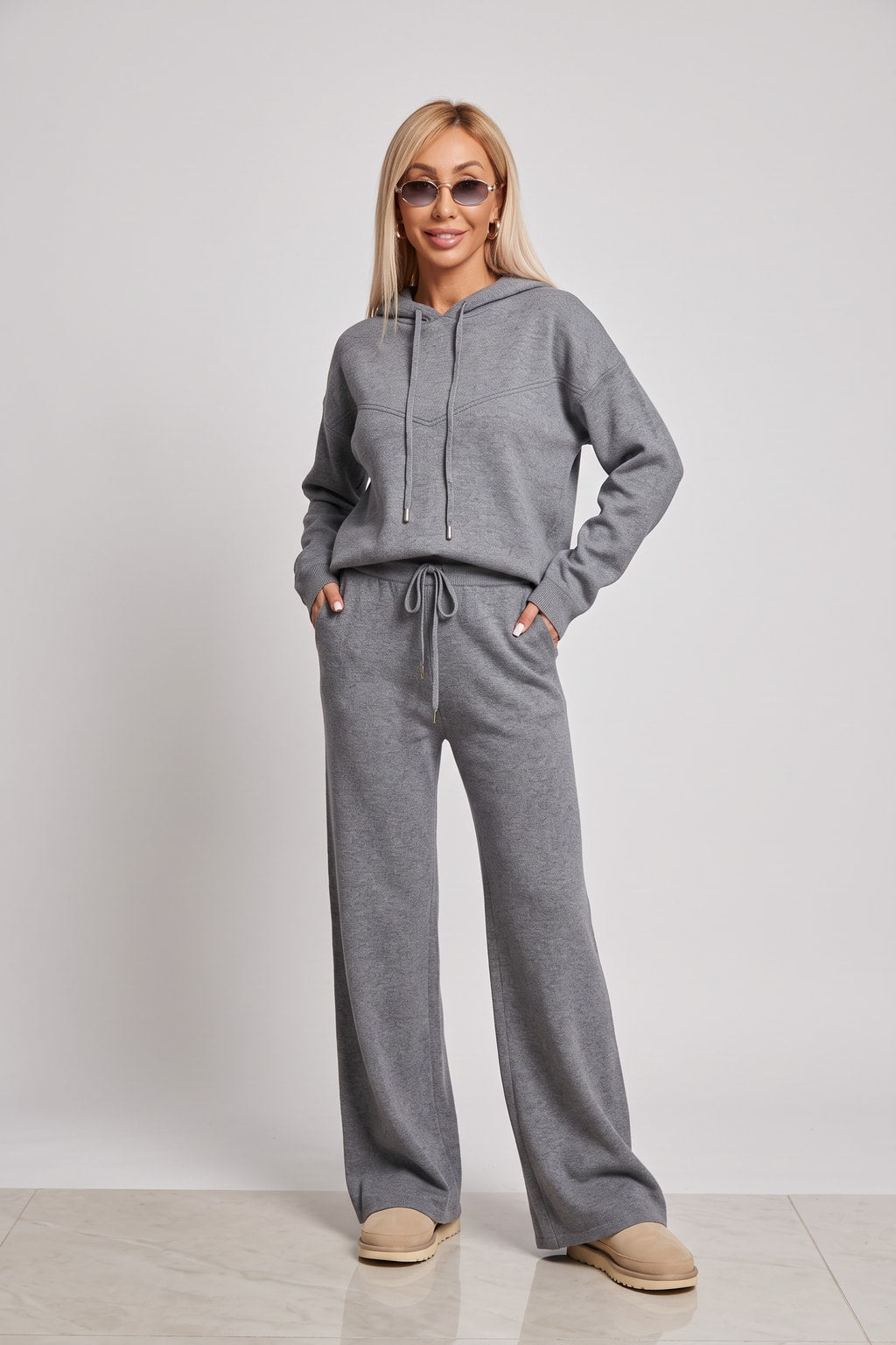 Knit Two Piece Set With Hooded Pullover - 7