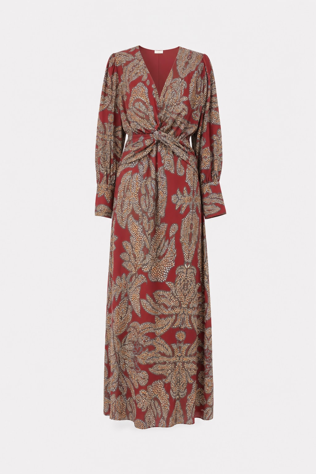 Printed Midi Dress with V-Neck and Tie Waist - 1