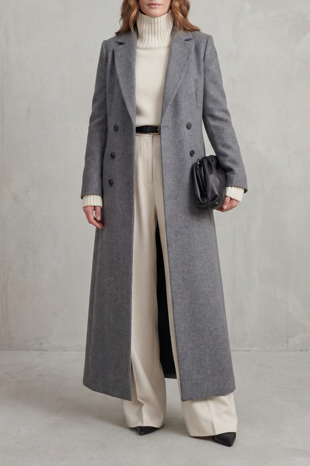 Wool blend long double breasted coat - view 10