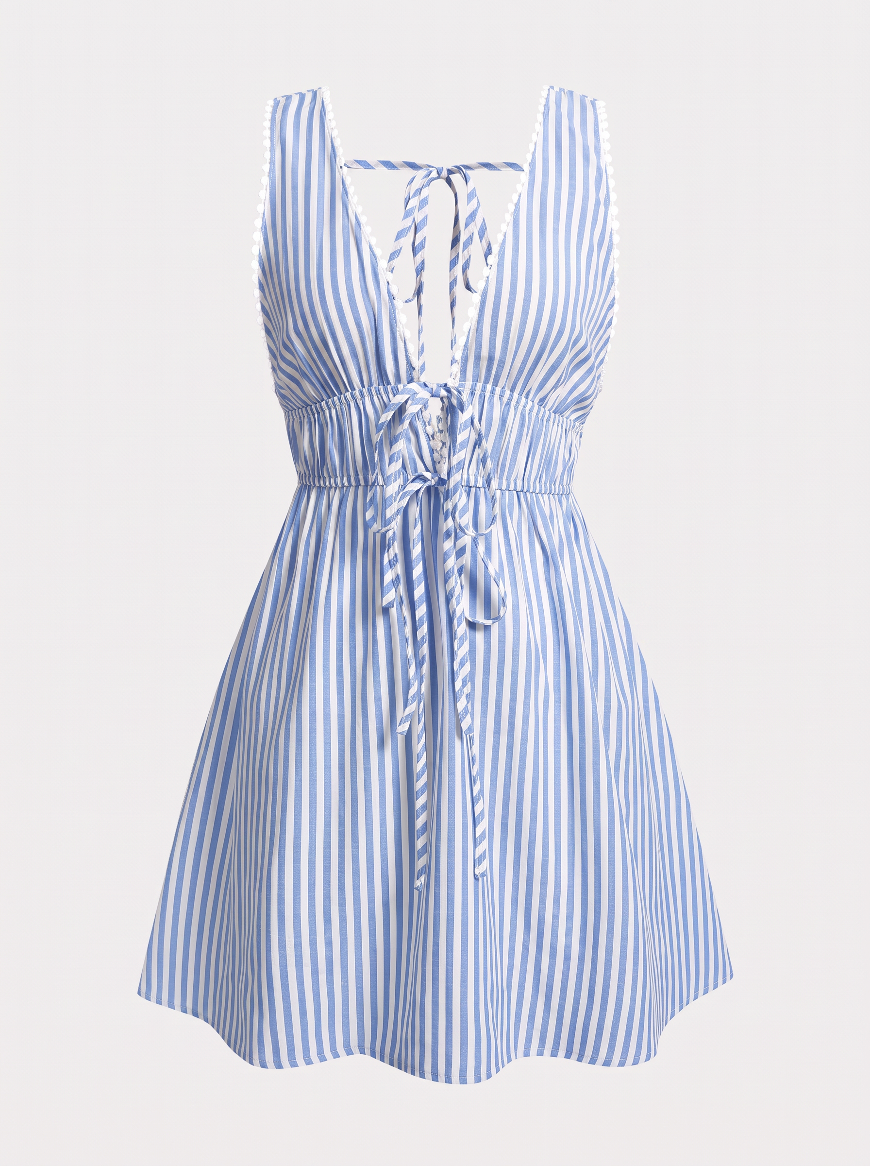 Striped tie-front backless mini dress