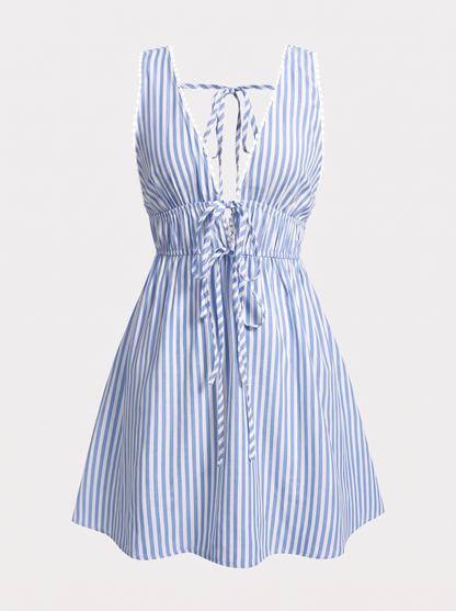 Striped tie-front backless mini dress
