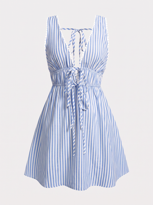 Striped tie-front backless mini dress
