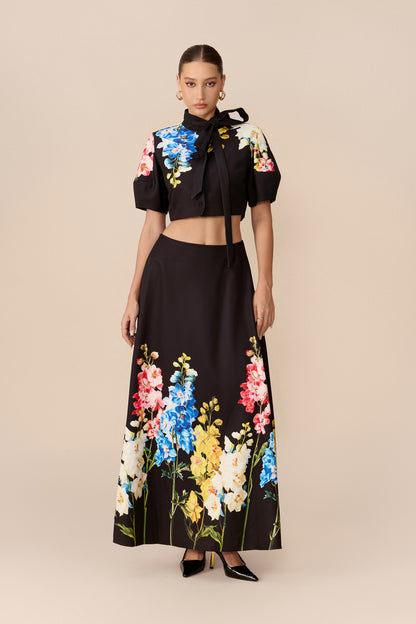 Floral Tie-Neck Crop Top and Maxi Skirt Set - view 2