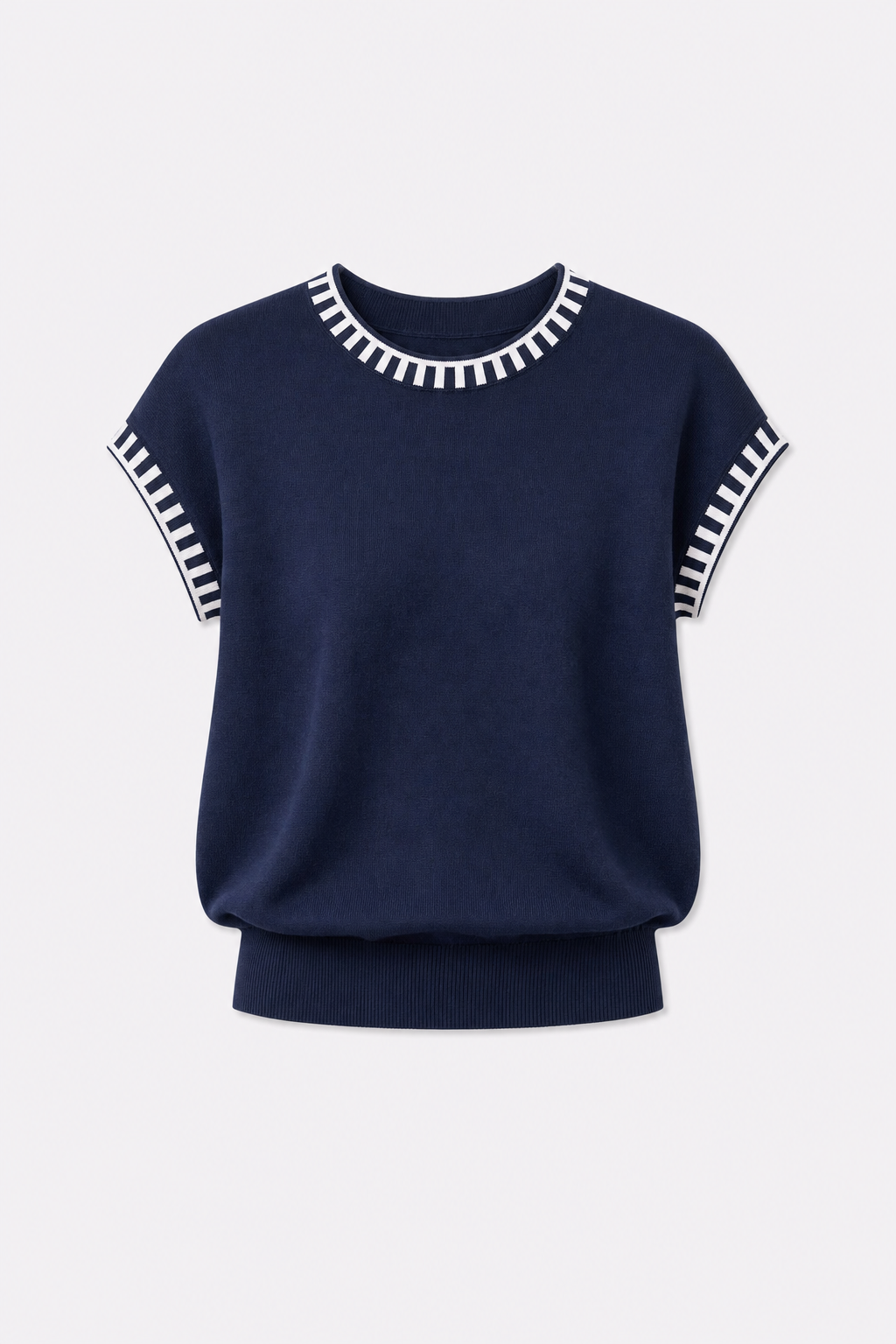 Contrast Trim Cap Sleeve Knit Top - view 5