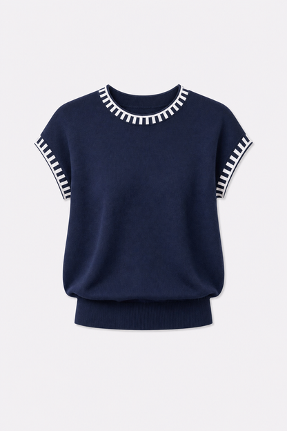 Contrast Trim Cap Sleeve Knit Top - view 5