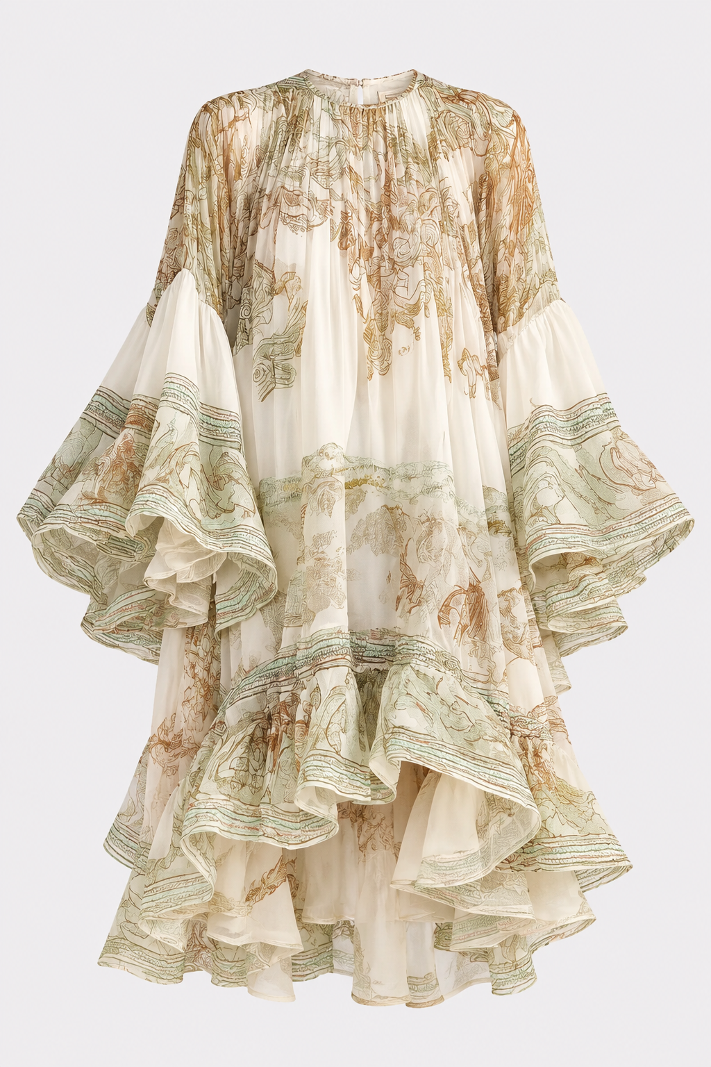 Polyester Mini Dress With Bell Sleeves - 5