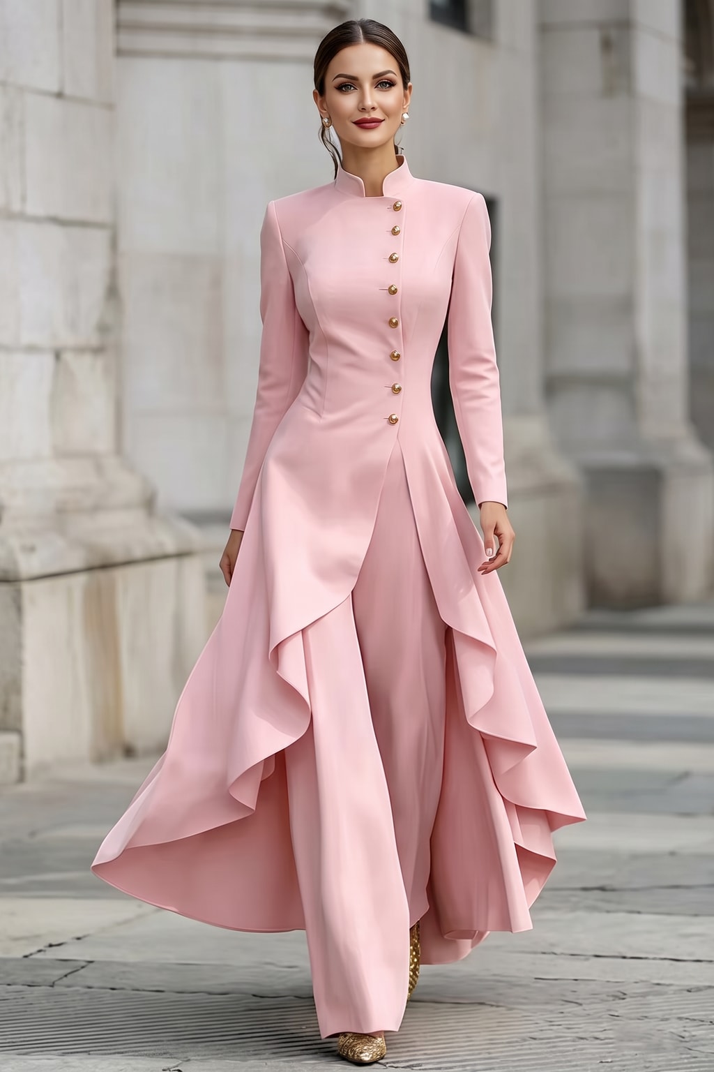 Polyester Two-Piece Set With High-Low Top And Wide-Leg Pants - 7