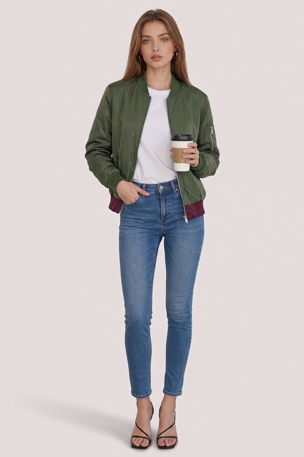 Woven Bomber Jacket Casual Zip Front - 7