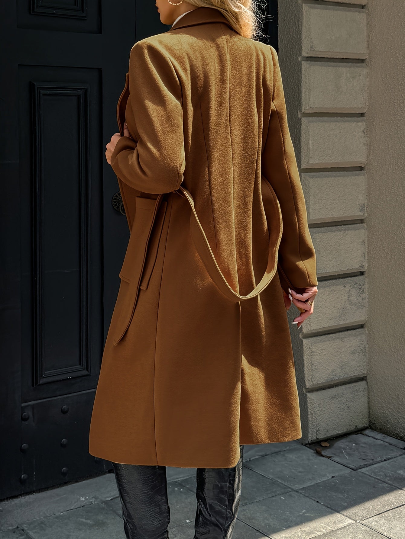 Tailored belted long coat with waist tie - view 8