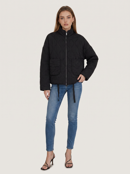 Quilted zip-up jacket with drawstring waist - view 6