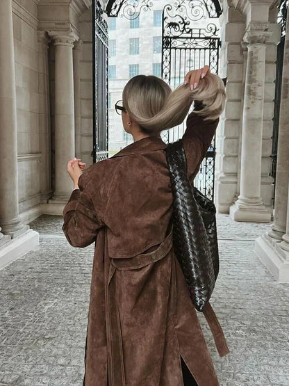Lamb suede trench coat with belted waist - view 6