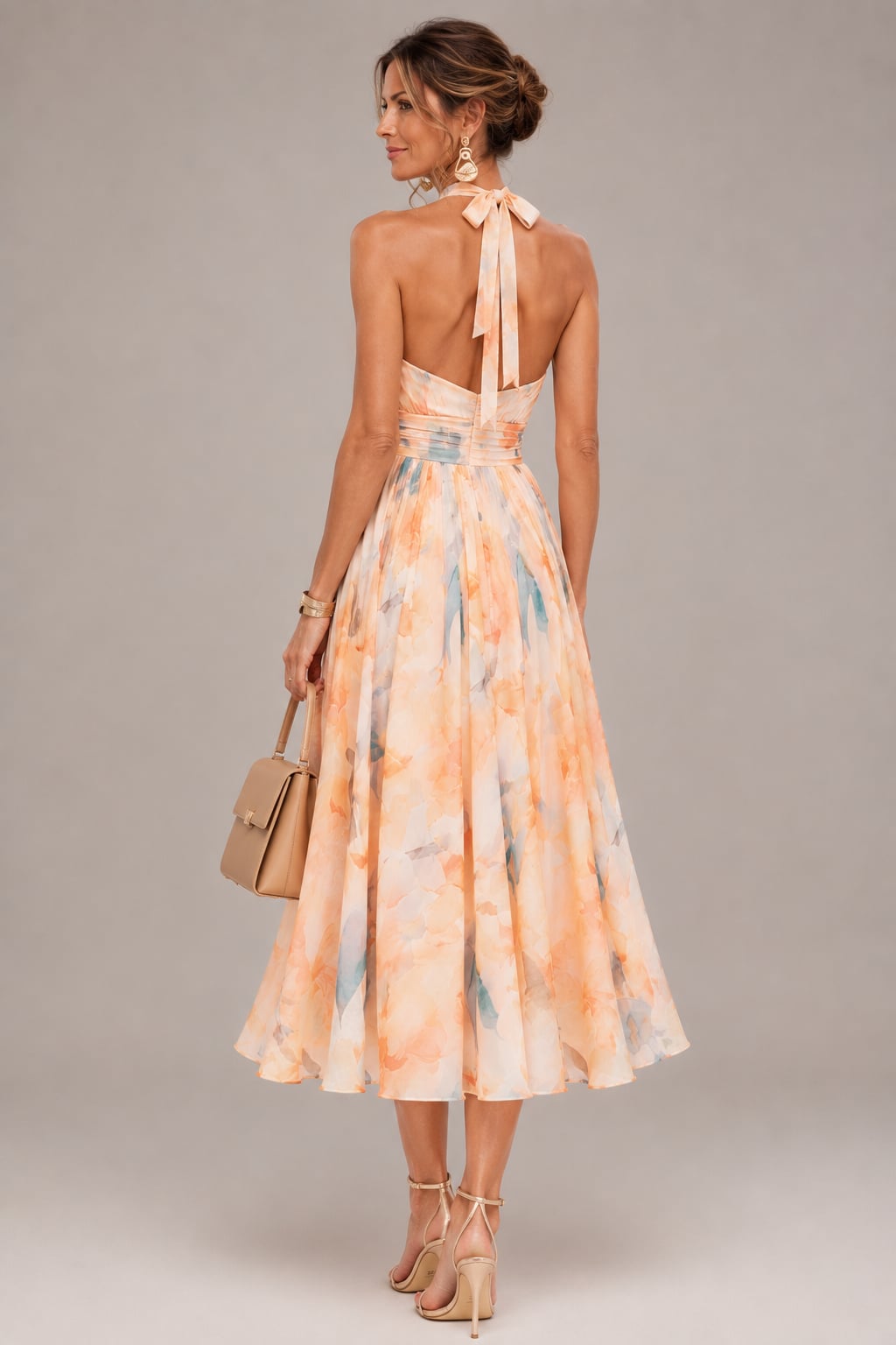 Halter Neck Maxi Dress With Watercolor Print - 4