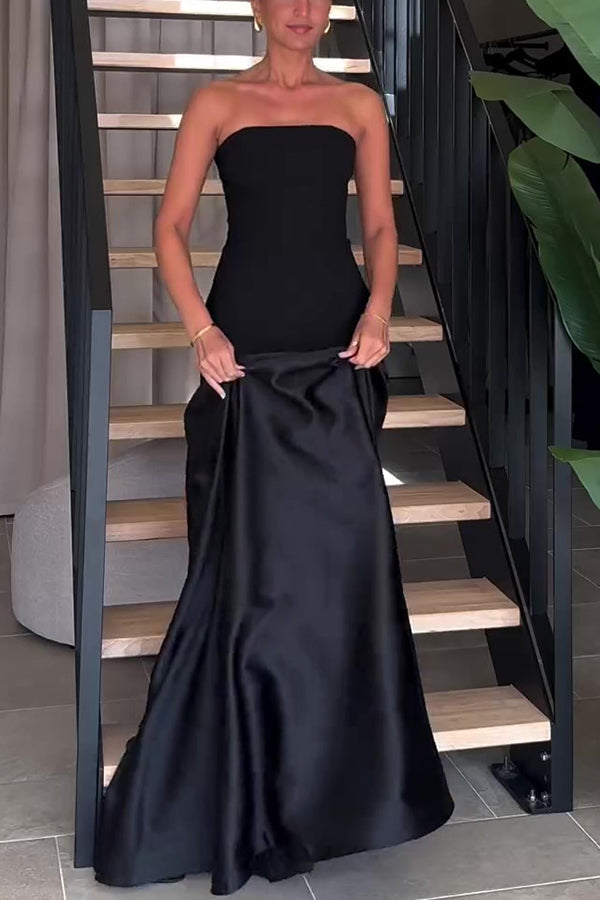 Effortless Satin Strapless Flare Maxi Dress - 3