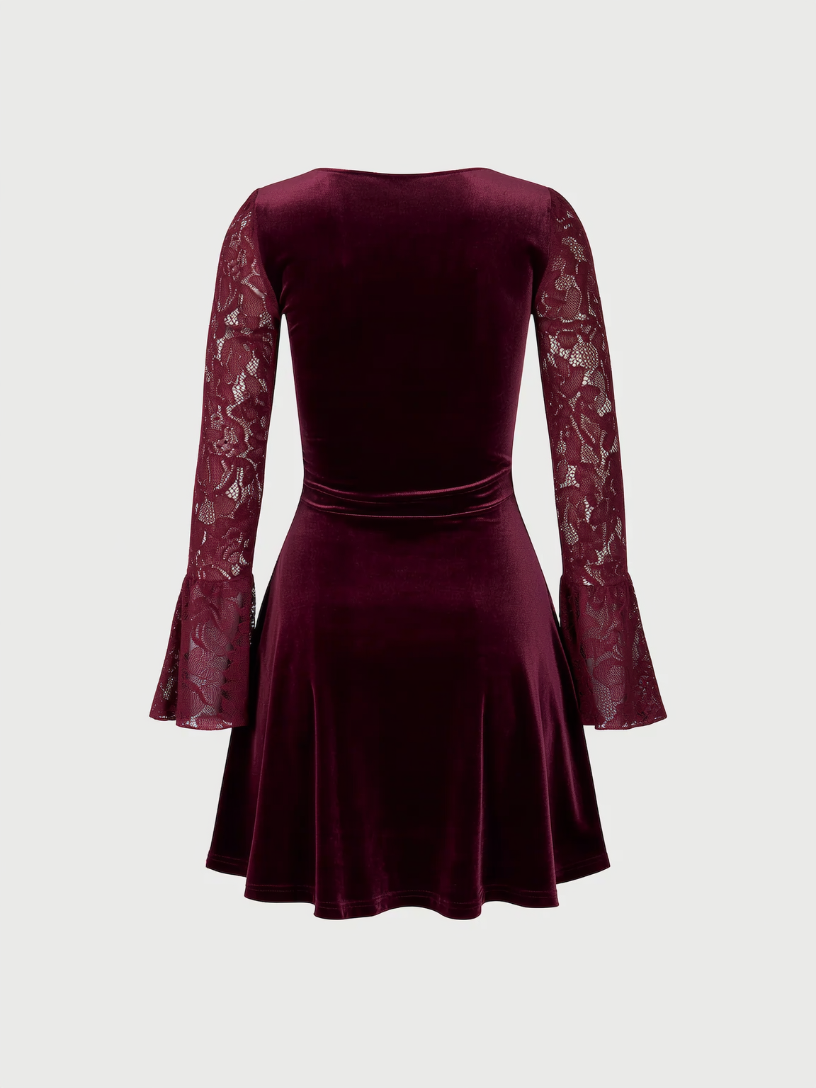 Red velour mini dress with lace splicing - view 6