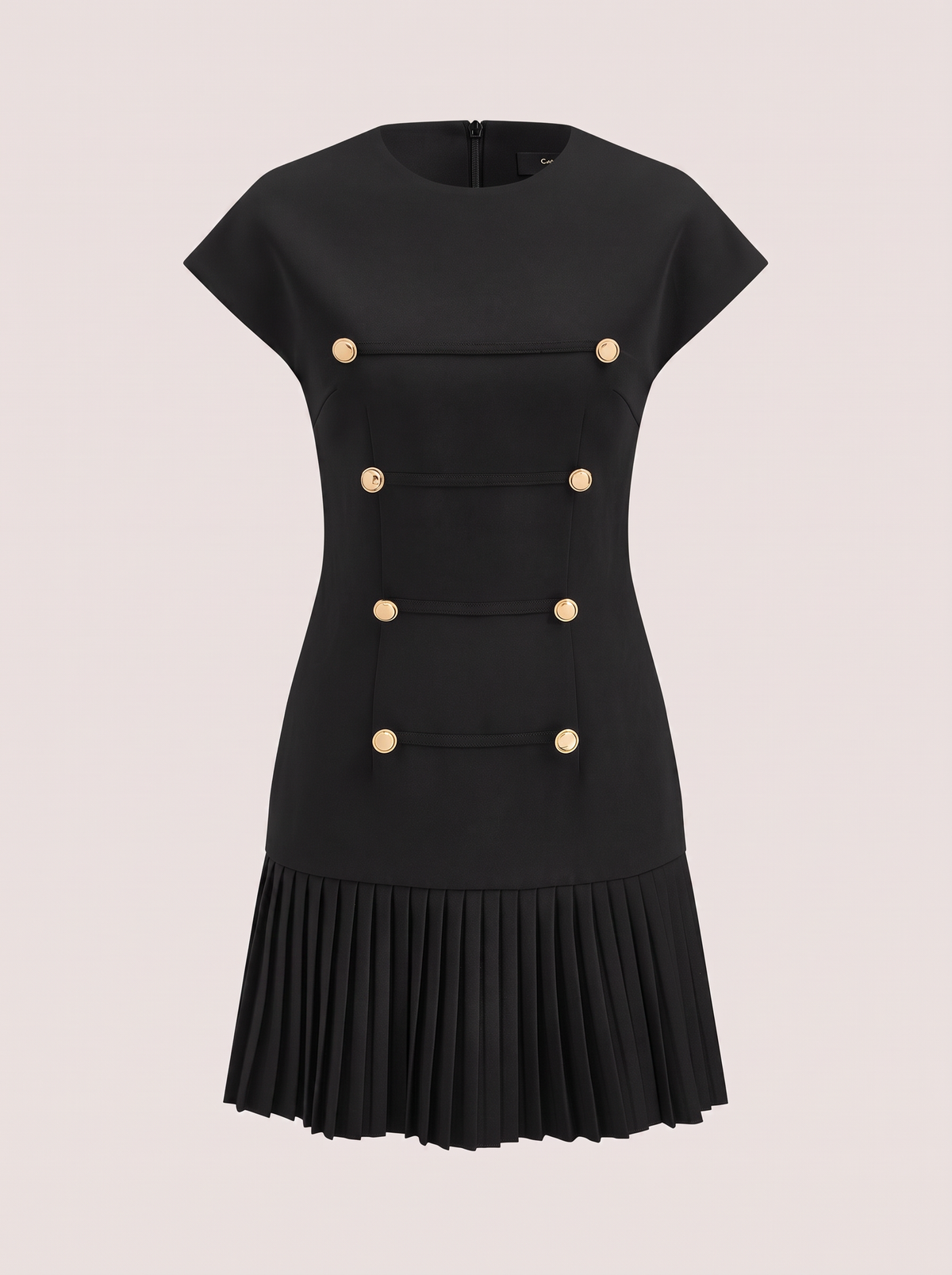 Black Pleated Woven Mini Dress