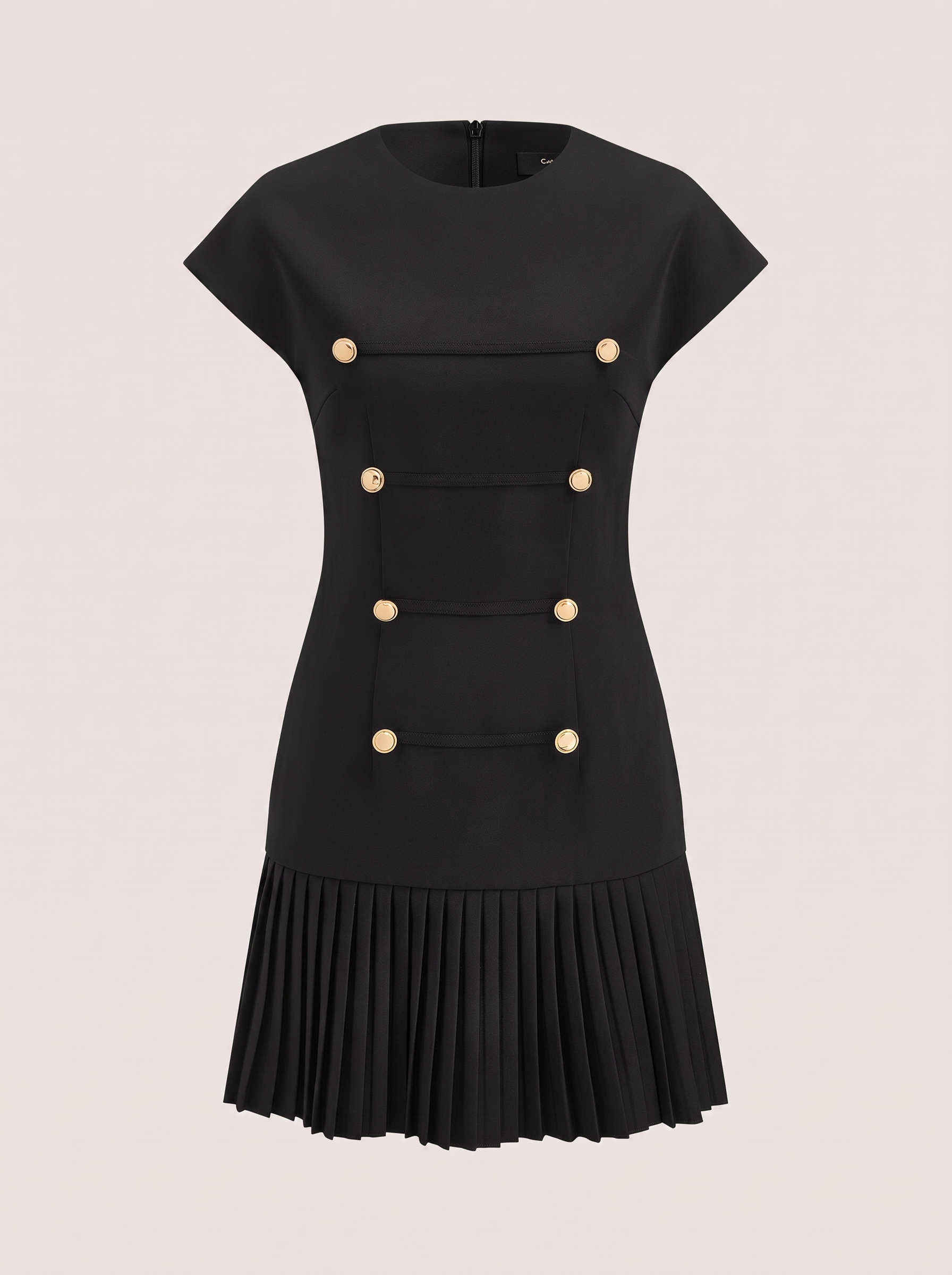 Black Pleated Woven Mini Dress