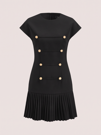 Black Pleated Woven Mini Dress