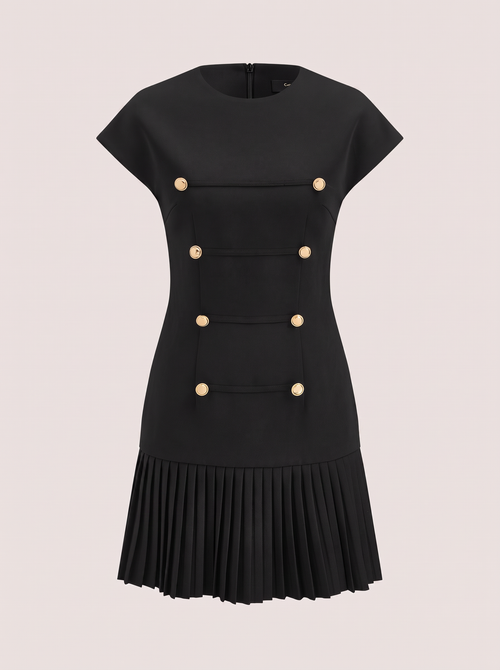 Black Pleated Woven Mini Dress