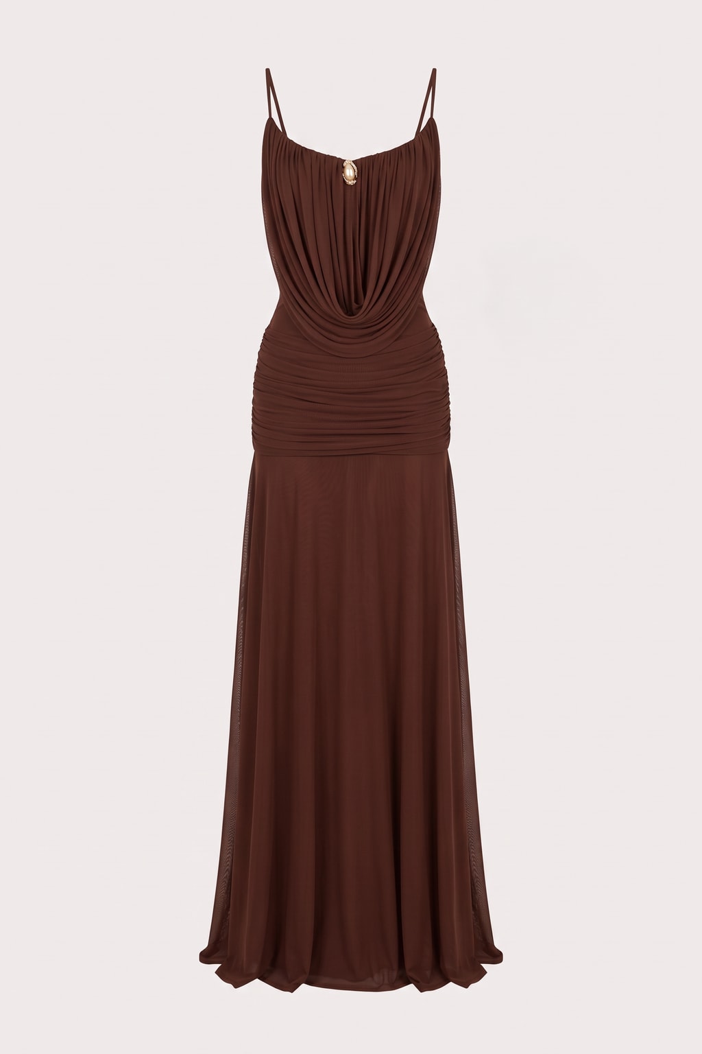 Mesh Cowl Neck Semi-Sheer Maxi Dress - 1