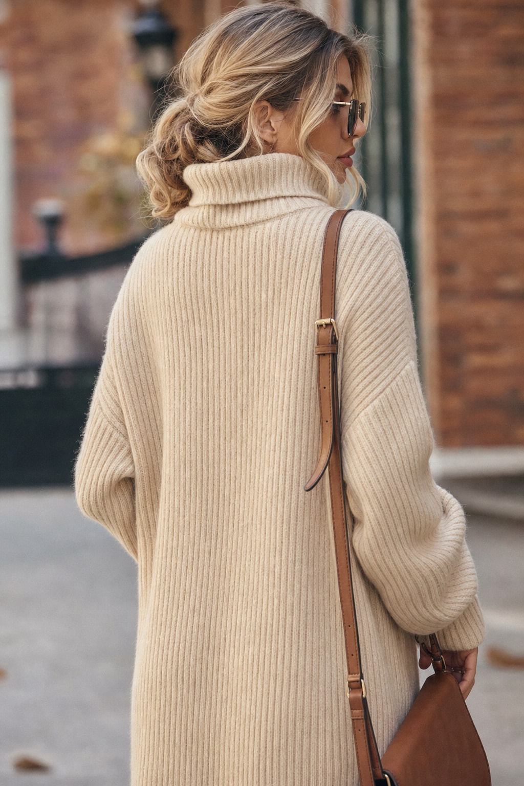 Ribbed Turtleneck Midi Dress with Long Sleeves - 3