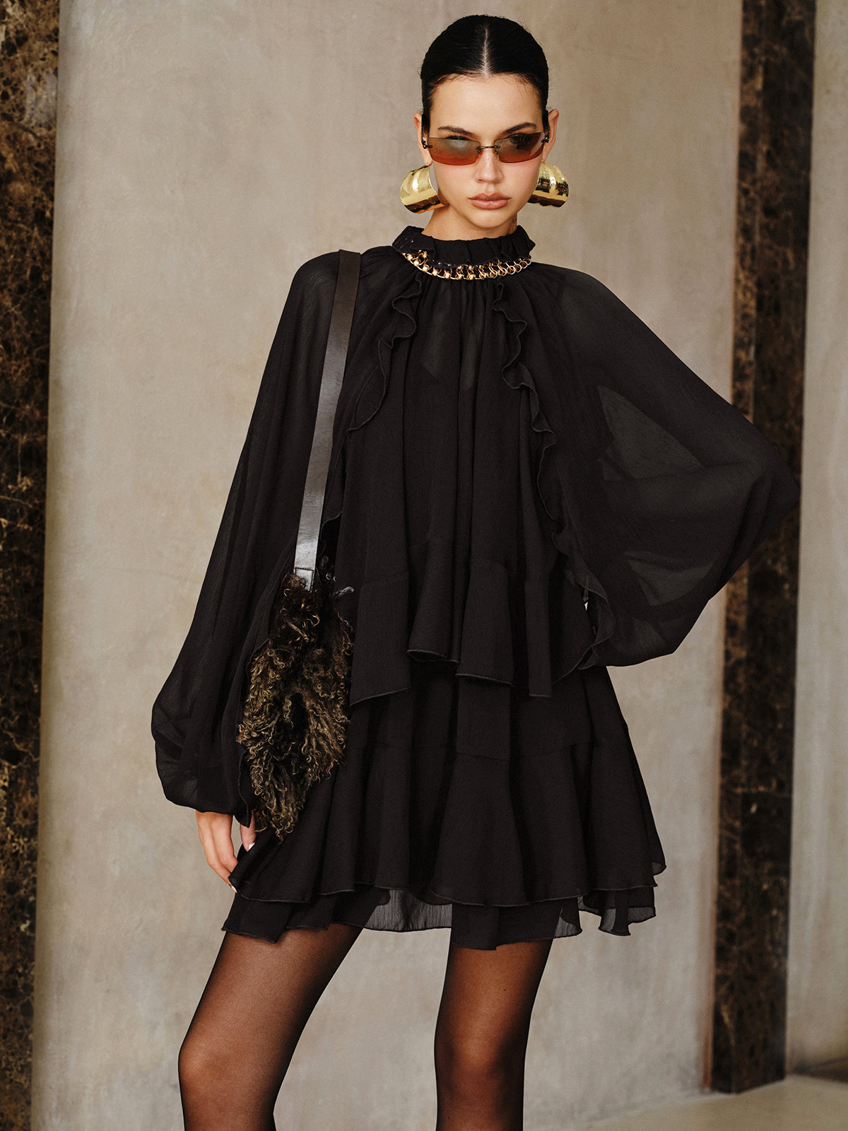 Chiffon Tiered Ruffle Mini Dress - 7