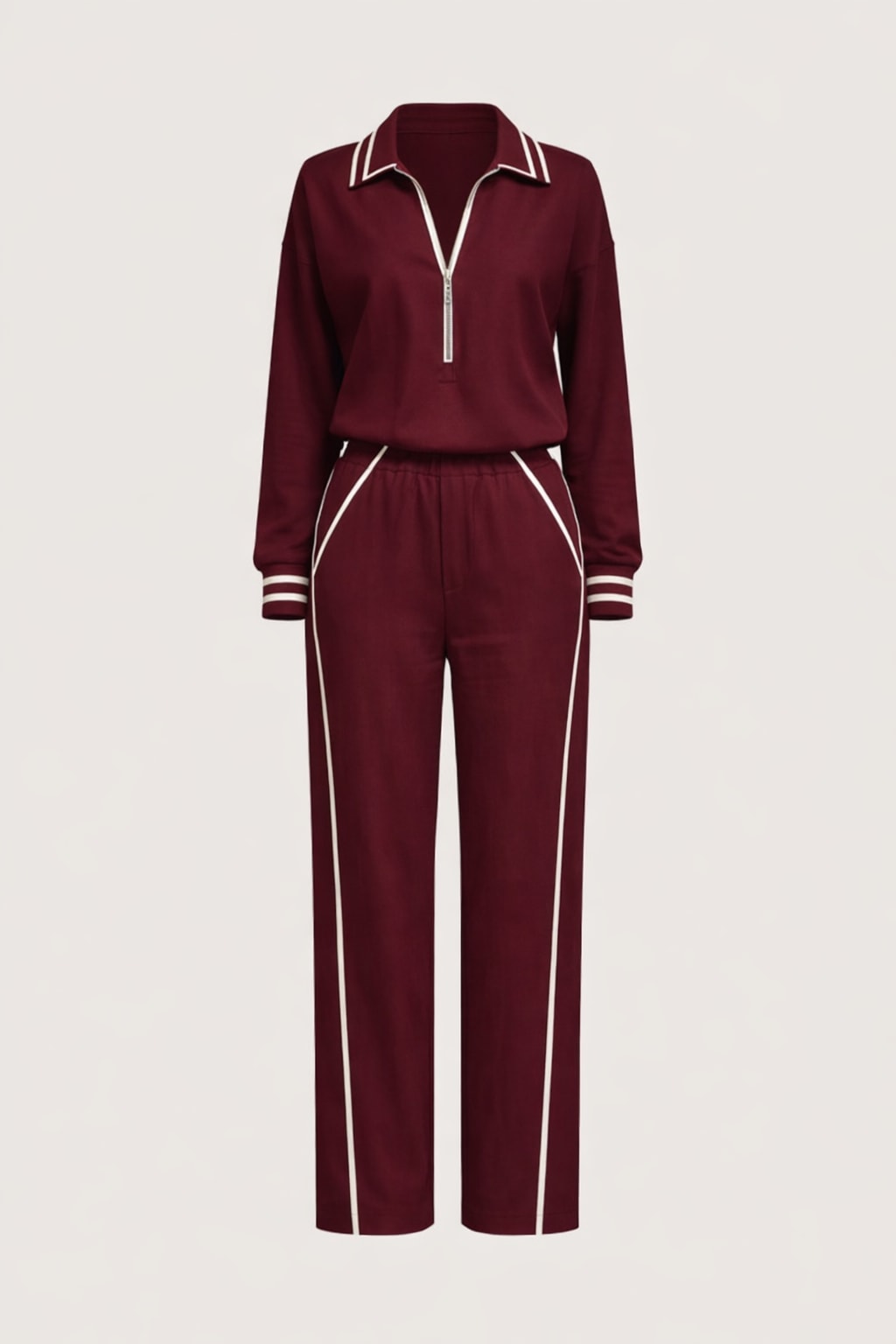 Non-Woven Two-Piece Suit Set With Color-Block Detail - 2