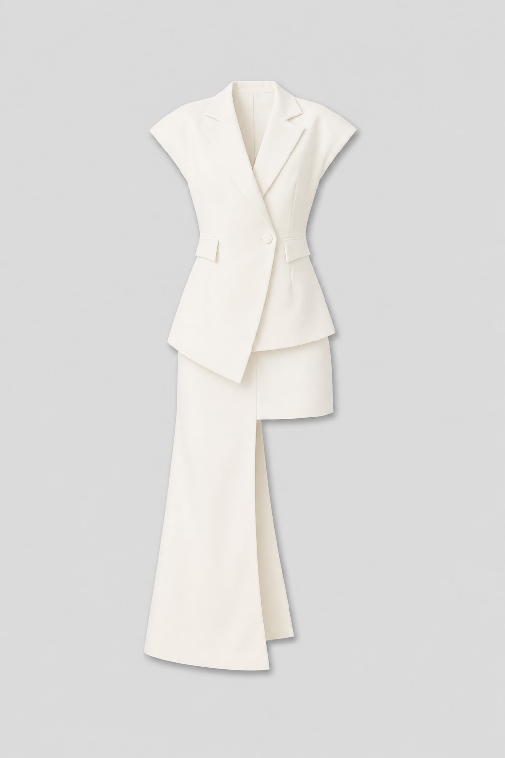 Crepe Lapel Vest Top & Asymmetric Maxi Skirt Set - 1