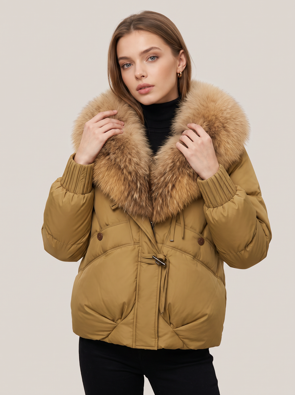 Fur Collar Short Puffer Coat in Five Colors - view 6