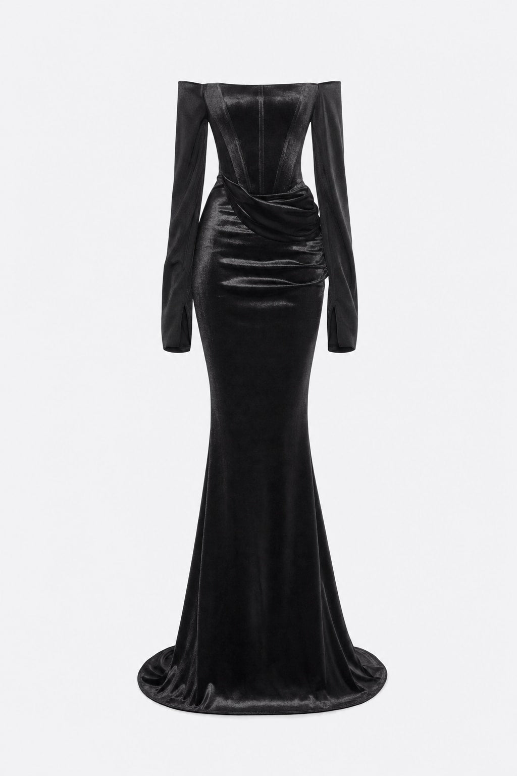 Velvet Corset Off-Shoulder Maxi Dress - 1