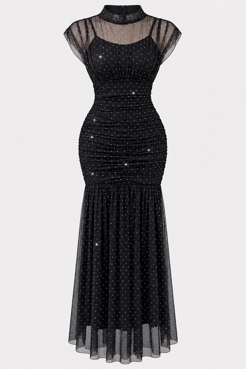 Polyester Mermaid Dress Rhinestone Sheer Mesh Evening Gown - 1